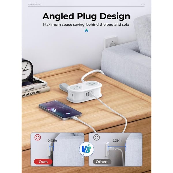 7 in 1 Power Strip, ORICO 4 Outlets 2 USB Ports