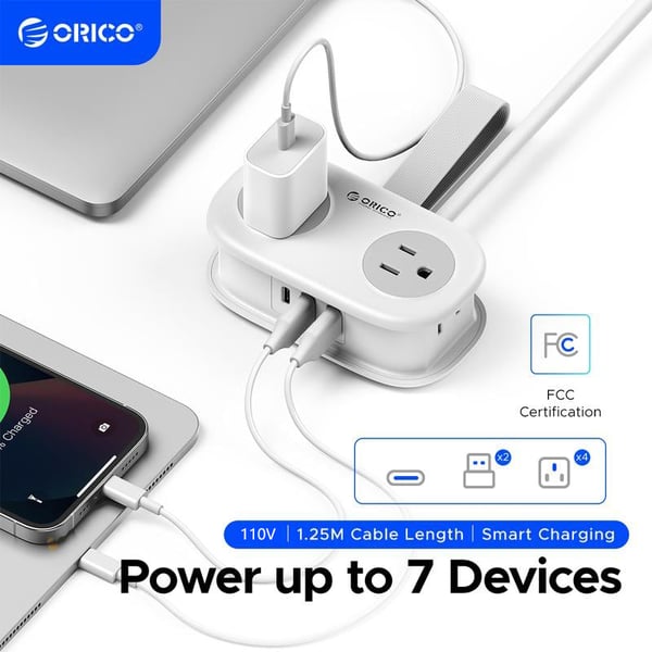 7 in 1 Power Strip, ORICO 4 Outlets 2 USB Ports